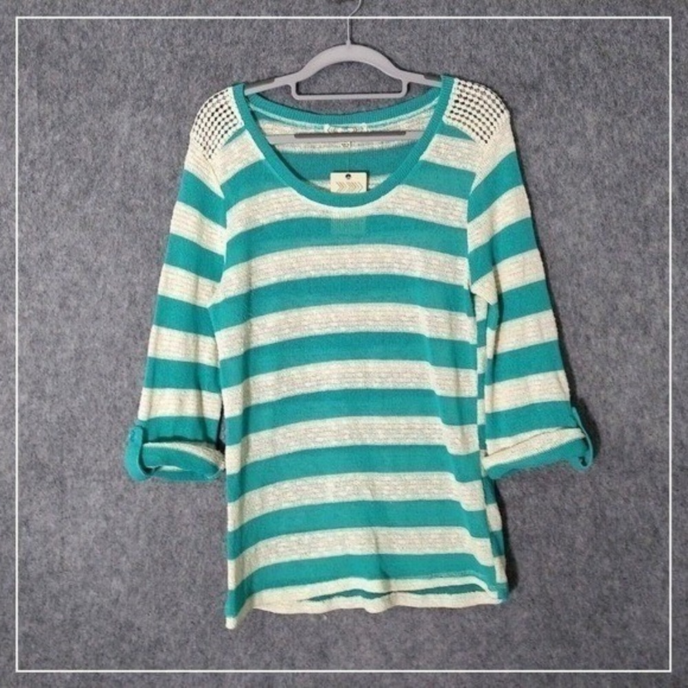 Pink Rose Tunic Women L Blue White Stripe Lightweight Casual Soft Stretch Top